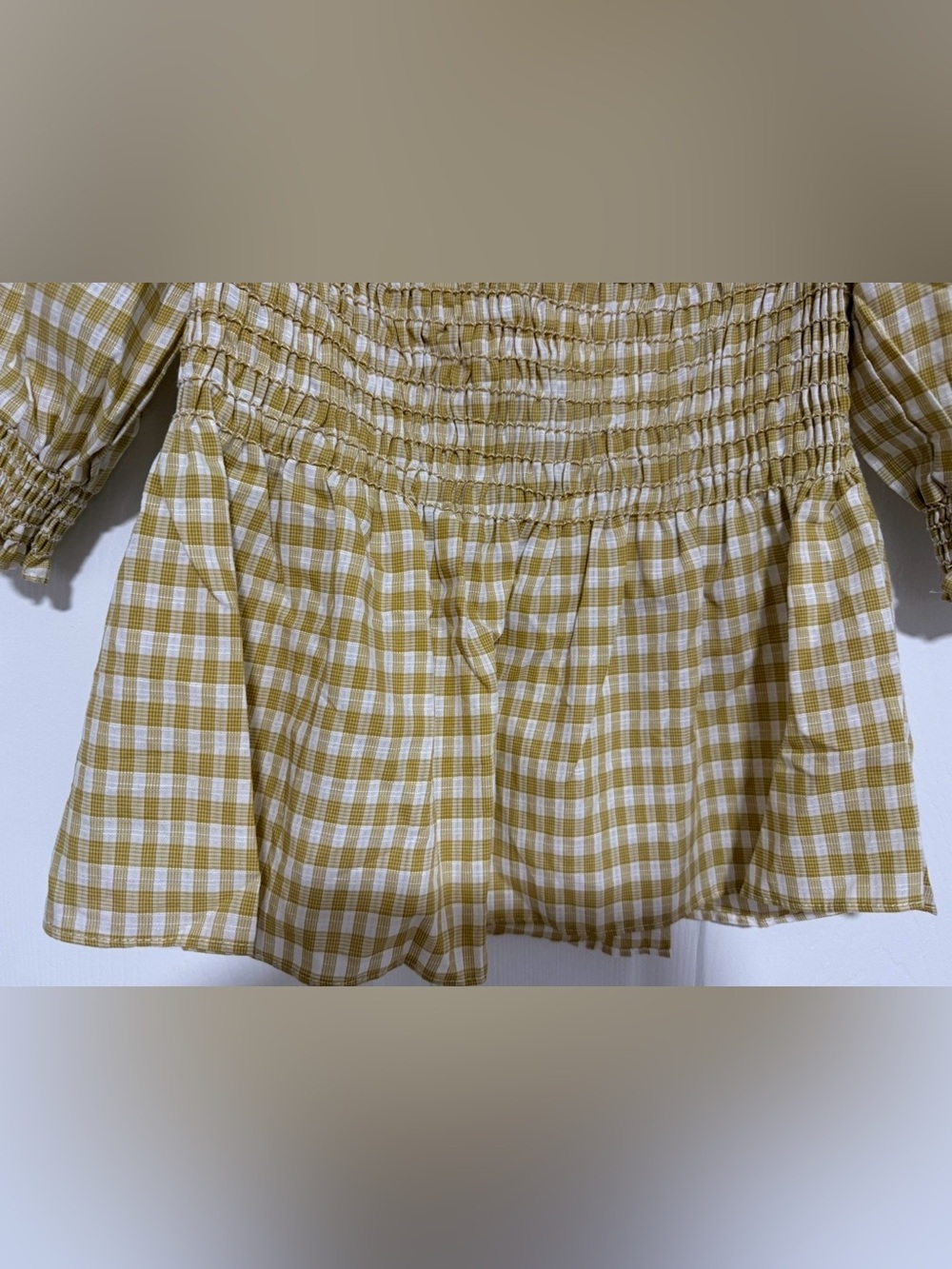 Max Studio Gingham Smocked Peplum Top Puff Sleeve Square Neck NWT  Size L - Picture 6 of 13